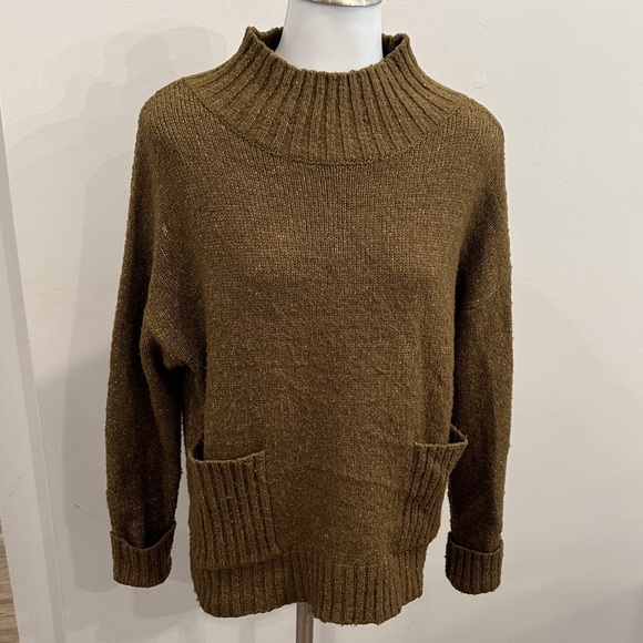Love by Design Small Cozy Green Brown Knit Sweater with Pockets - Picture 1 of 6